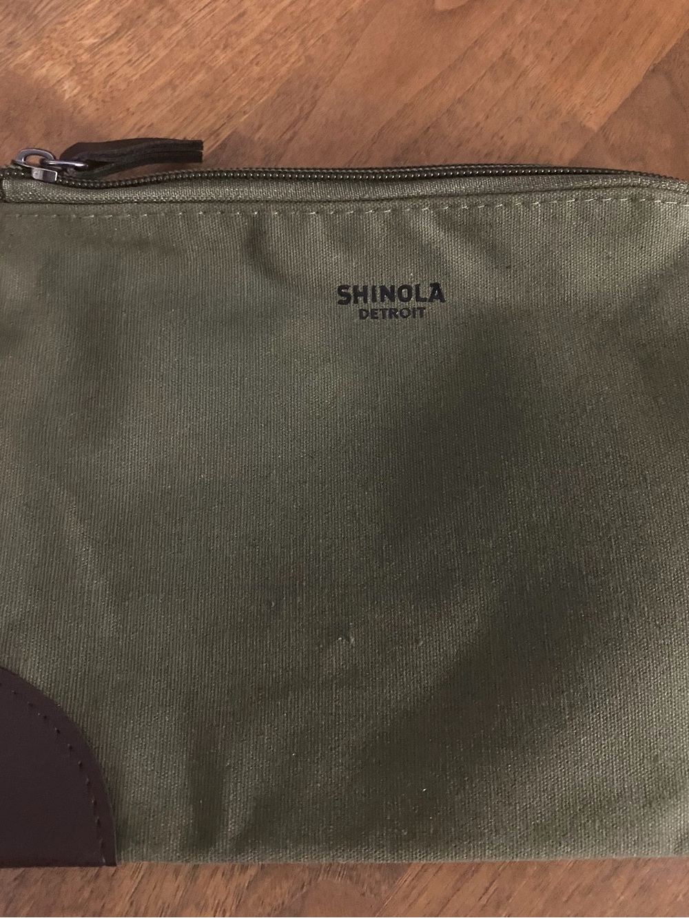 Shinola Olive Canvas Toiletry Pouch with Leather Trim